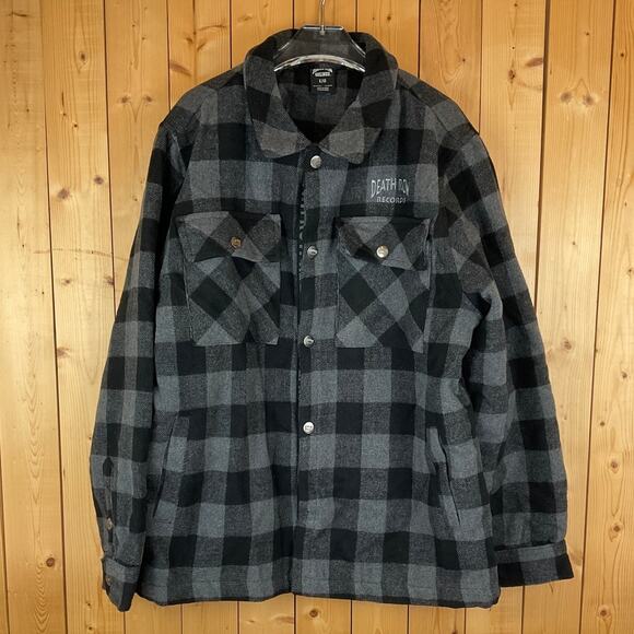 Men's Death Row Records Snap-Up Quilted Jacket, Black/Gray Flannel - Size L - Picture 1 of 8